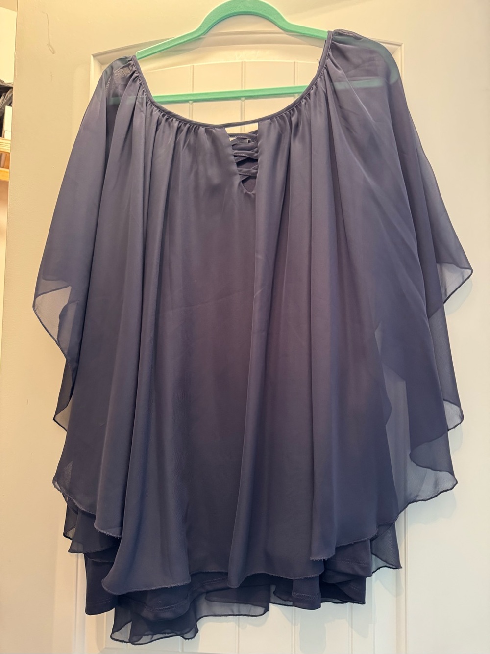 Cato Sheer Navy Blue Layered Peasant Blouse